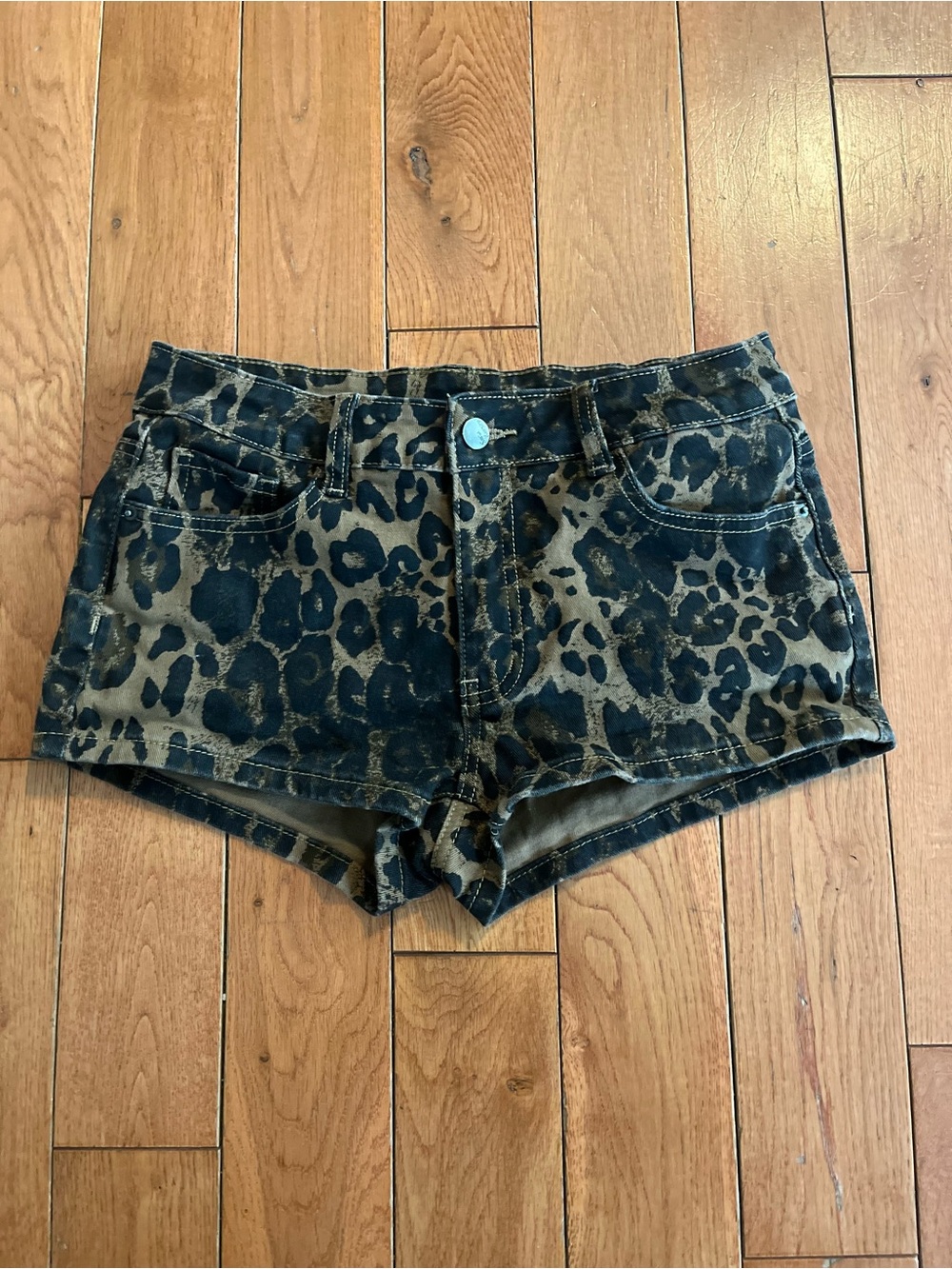 Elleven Leopard Print Denim Shorts - Size Medium